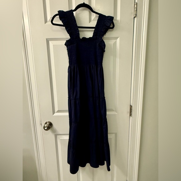 NWT Quince 100% Organic Cotton Poplin Smocked Midi Dress in Navy - Picture 7 of 10